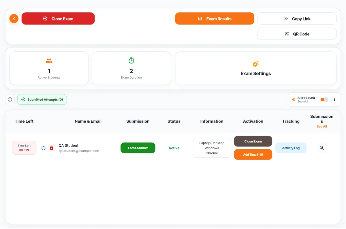 ActivityLock live teacher monitoring screen with one active student